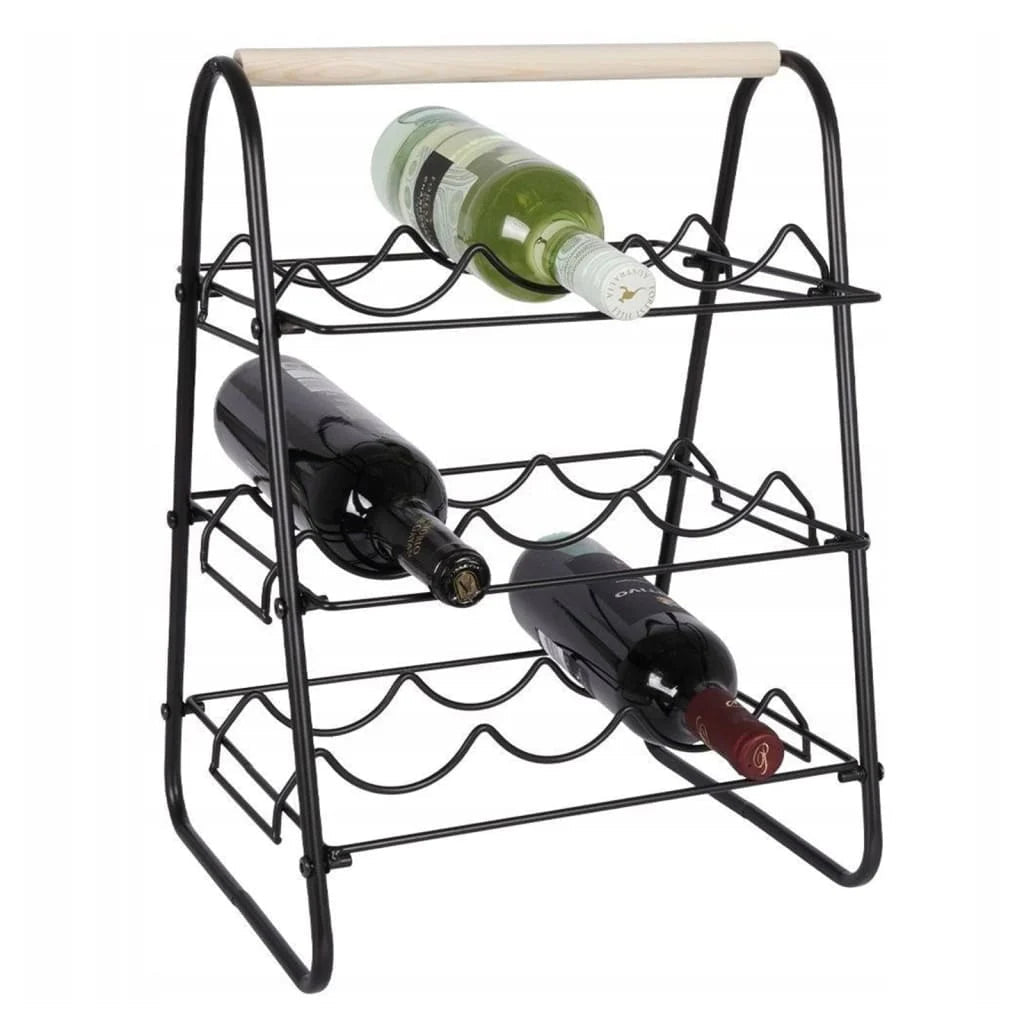 Metal Wine Rack Holds 9 Bottles Modern Freestanding Wine Storage Organizer for Home & Kitchen - Afanaya